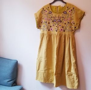 Orange Creek Floral Embroidered Yellow Dress